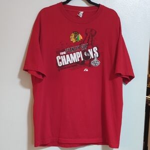 🌸Chicago Blackhawks 2010‎ Stanley Cup Champions Red Shirt Sleeve T Shirt XL